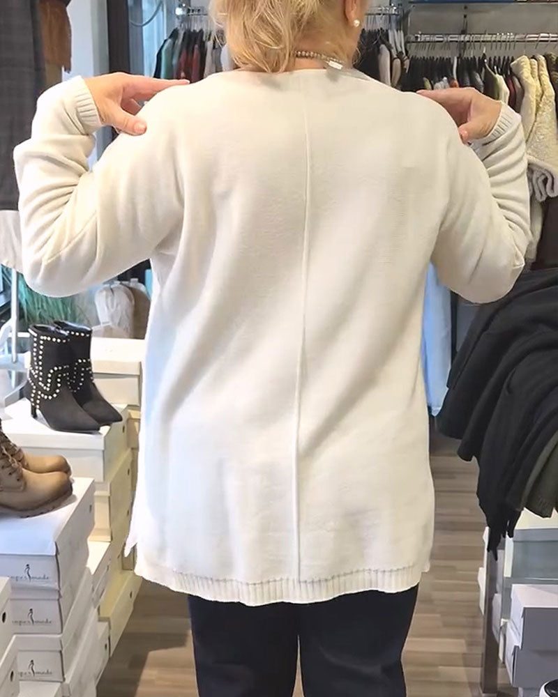 Pull Col Rond Uni Poche Loose