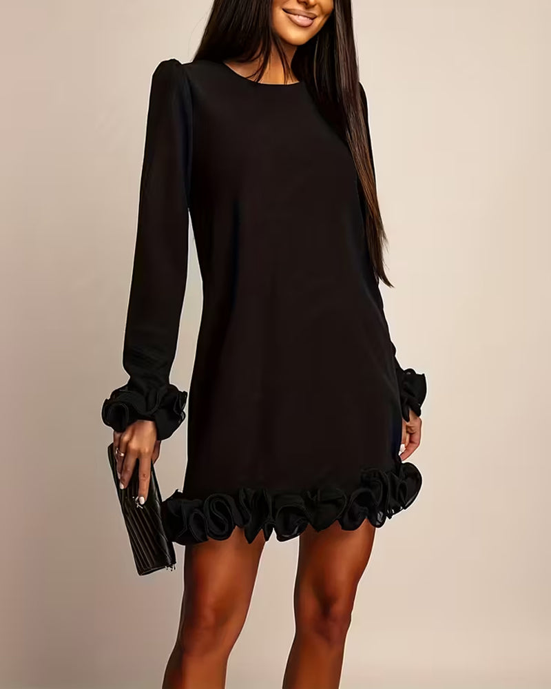 Robe Manche Ballon Droite Bouton Fleur