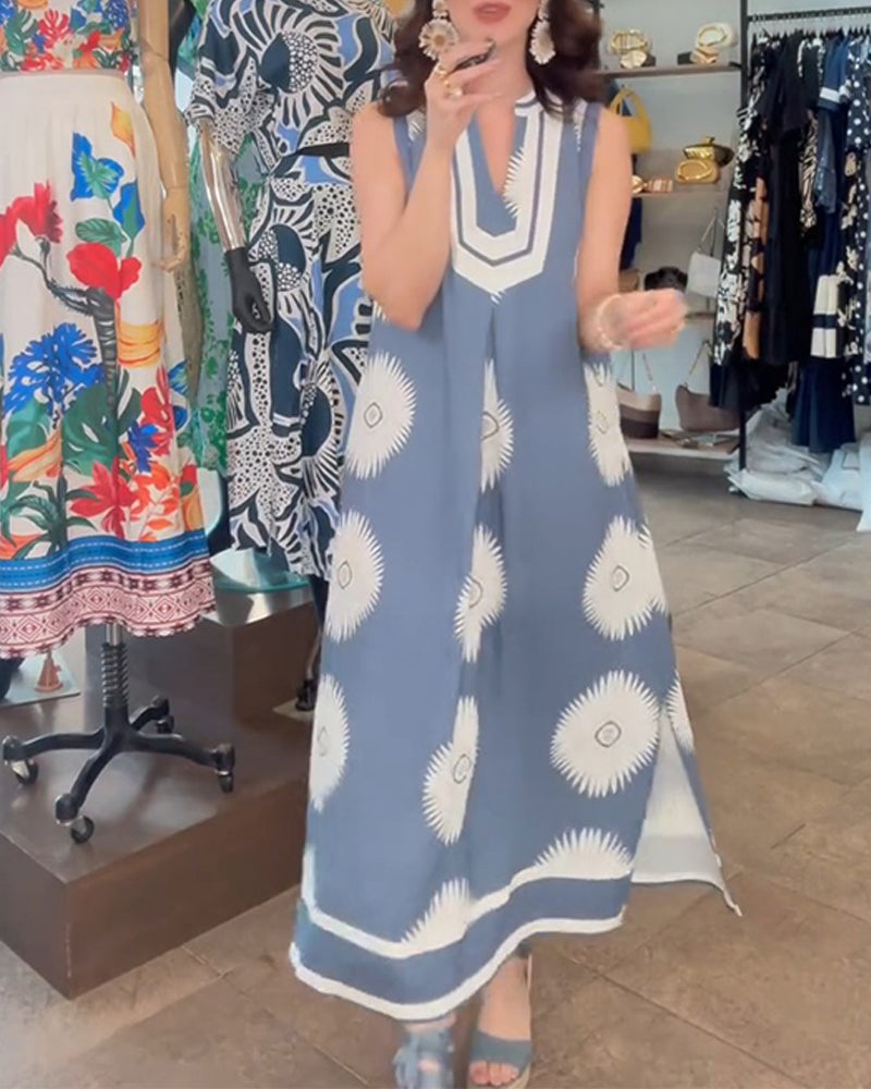 Robe Tournesol Imprimé Sans Manches
