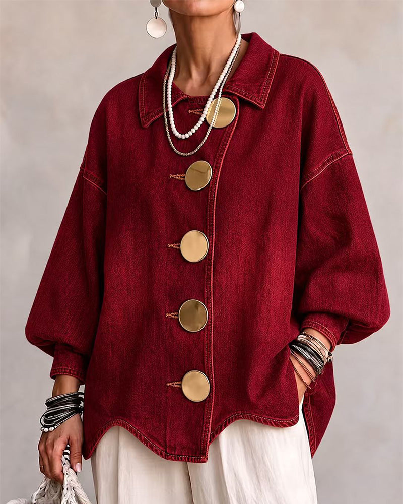 Manteau Grand Bouton Métallique Denim Délavé