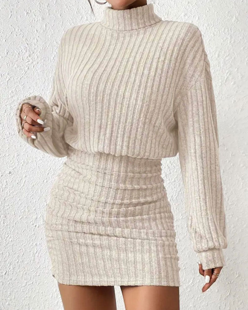 Robe Bodycon À Col Roulé Côtelée