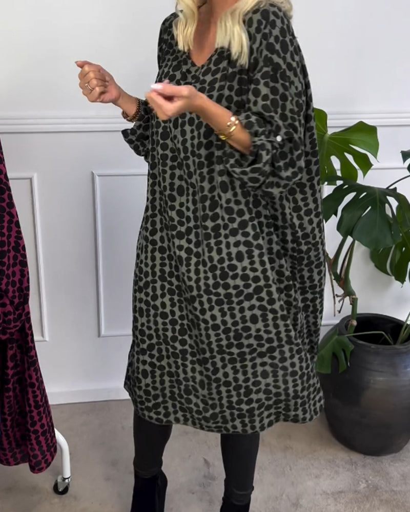 Robe col V rétro à pois