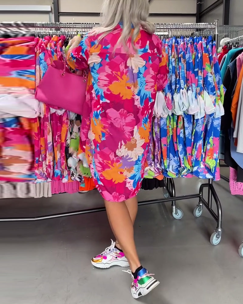 Robe midi à revers imprimé floral coloré