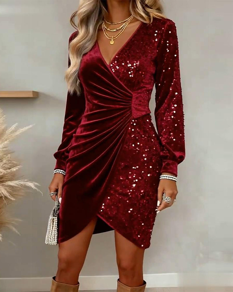 Robe sexy col V à paillettes