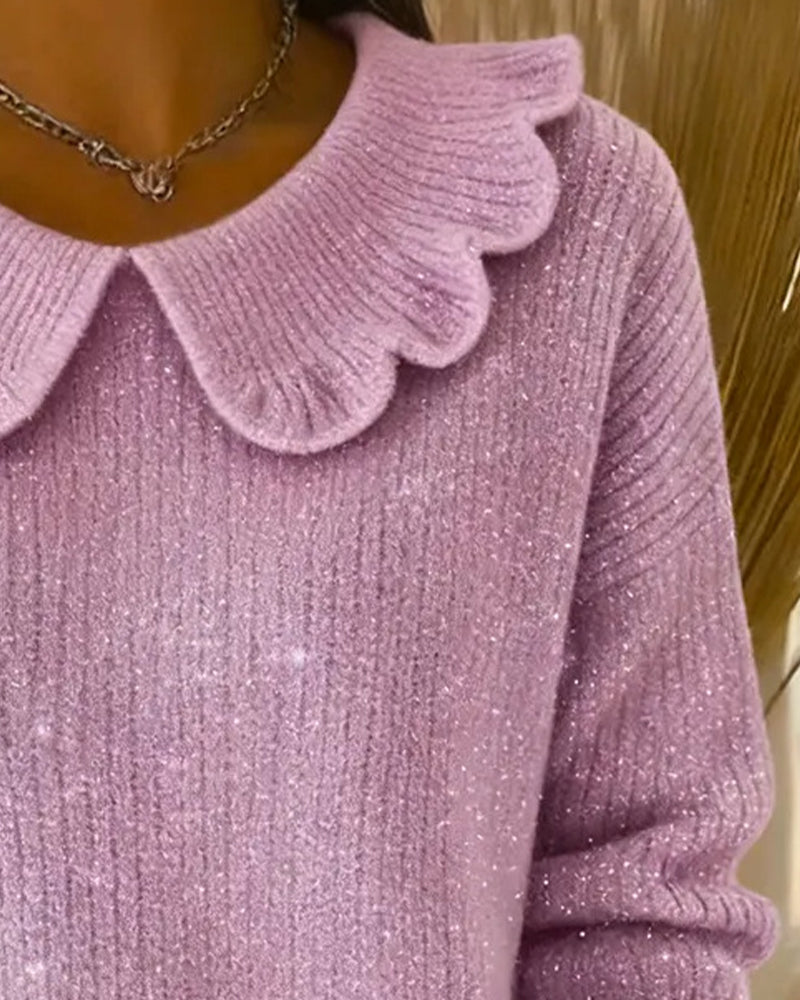 Pullover Revers Côtelé Brillant Ajusté