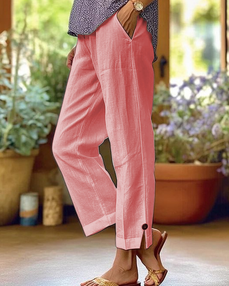 Pantalon Uni Jambe Droite Décontracté