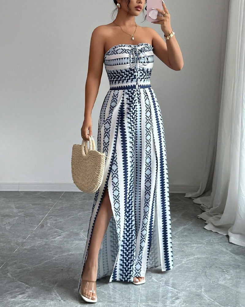 Jumpsuit Géométrique Bandeau Fente Jambe Large