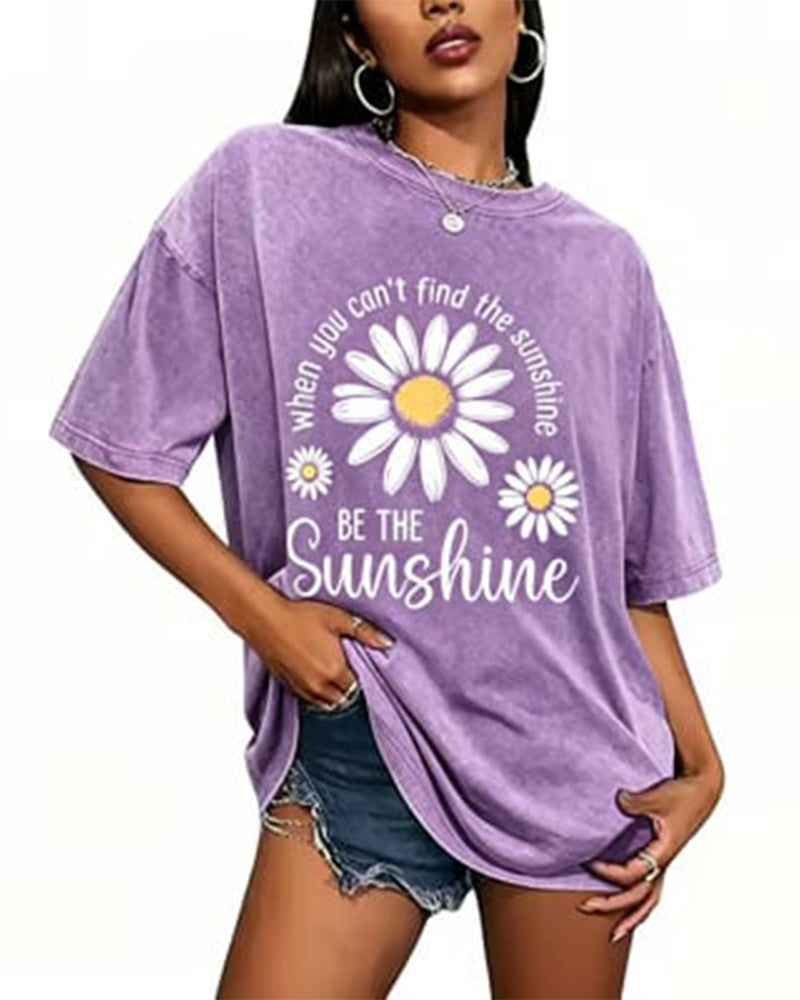 T-Shirt Décontracté Daisy Imprimé Col Rond