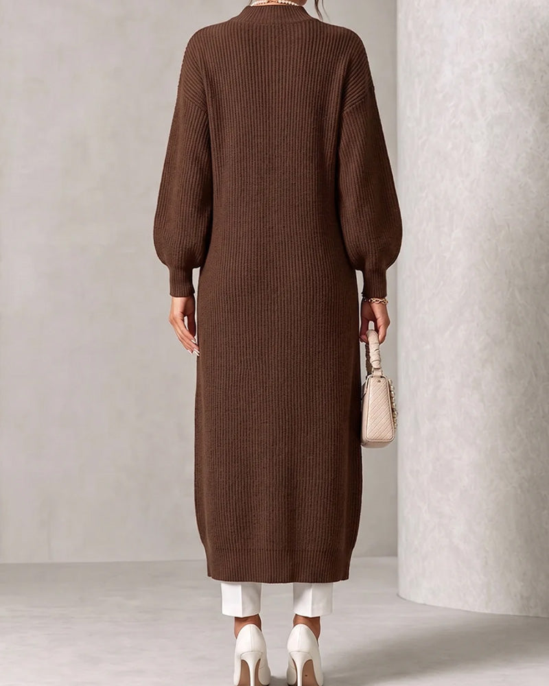 Sweater Dress Bouton Diagonal Fente Manche Lanterne