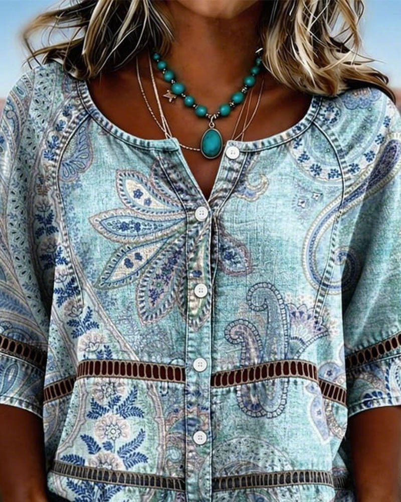 Chemise Paisley Imprimé Manche Trois-Quarts