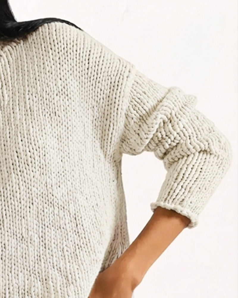 Pullover Col Rond Court Manche Longue Uni
