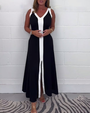 Robe fendue sans manches bloc de couleur