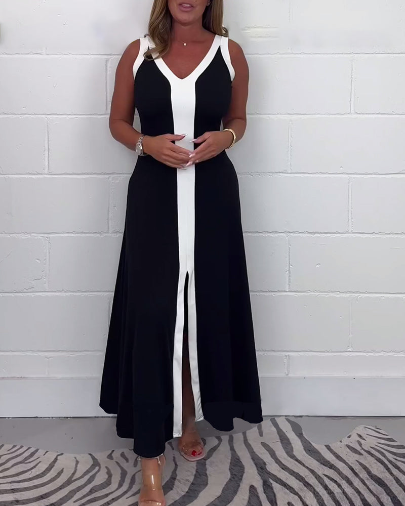 Robe fendue sans manches bloc de couleur