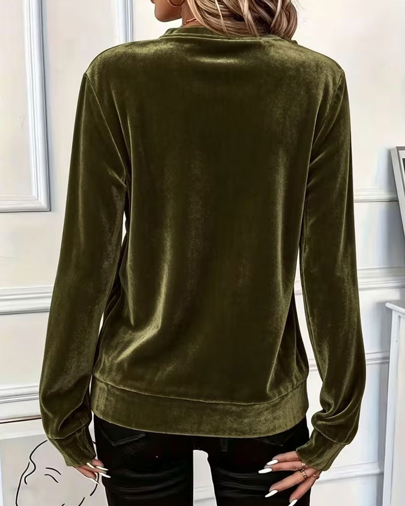 Top Velours Demi-Zip Élégant