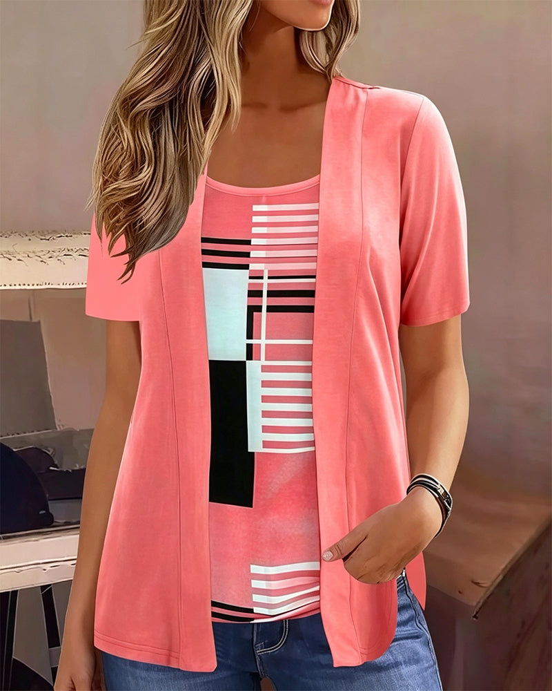 Blouse Patchwork Fausse Deux Pièces