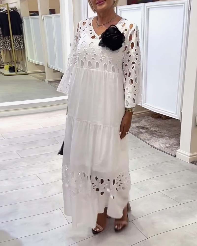 Robe élégante couleur unie en dentelle trouée