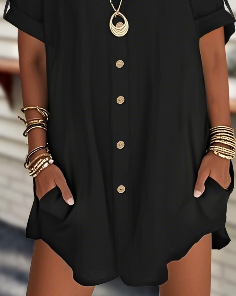 Robe Boutonnée Manches Courtes Chemise Décontractée