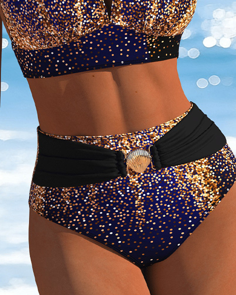 Bikini Halter Or Shimmer Taille Haute