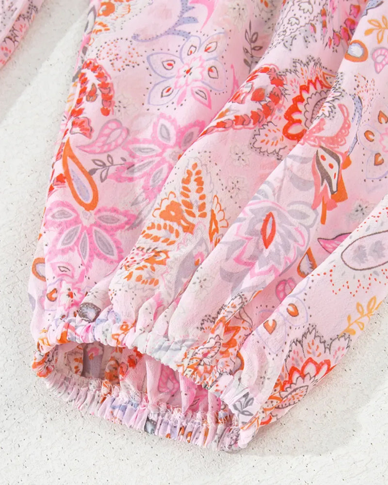 Blouse Manche Lanterne Imprimée Col V