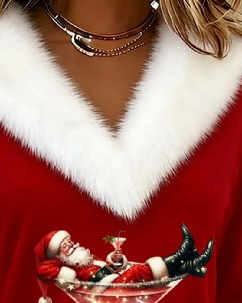 Top Peluche Noël Imprimé Manches Longues