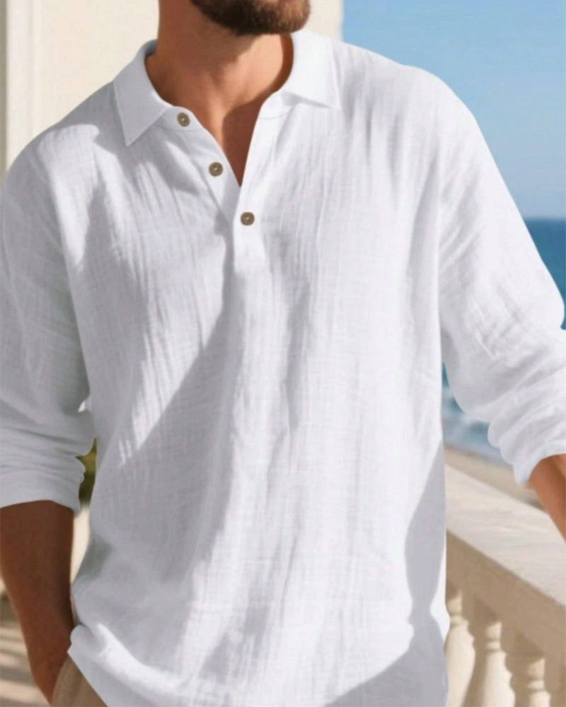 Chemise Homme Légère Coupe Ample Lin Manches Longues Polo