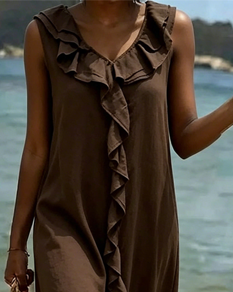 Robe Col V Volant Sans Manches