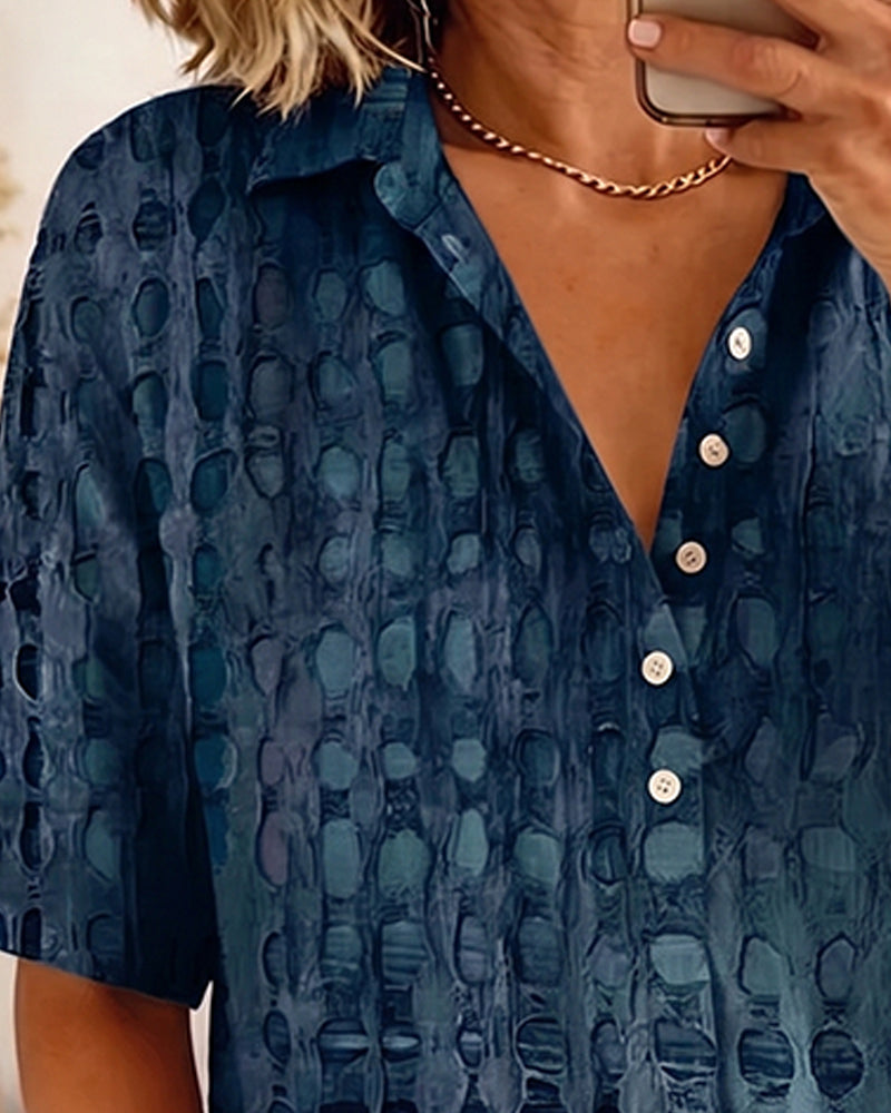 Blouse Imprimé Pois Bouton Demi-Patron