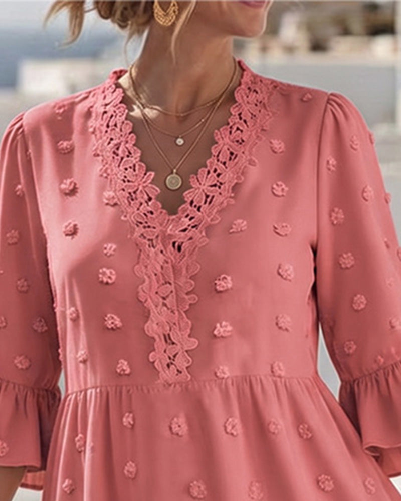 Robe Col V Dentelle Patchwork