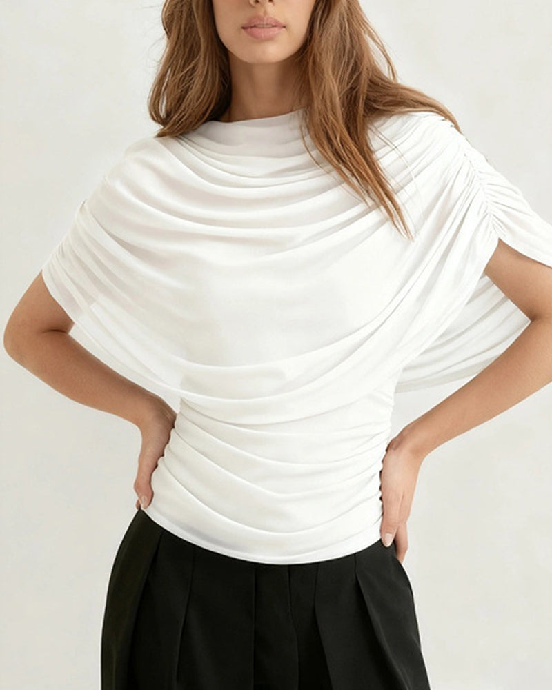 Blouse Mesh Foulard Col Drapé Slim Fit