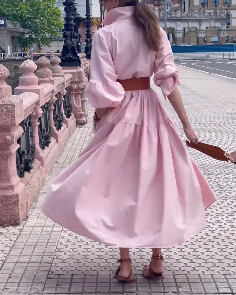 Robe jupe ample à revers de couleur unie