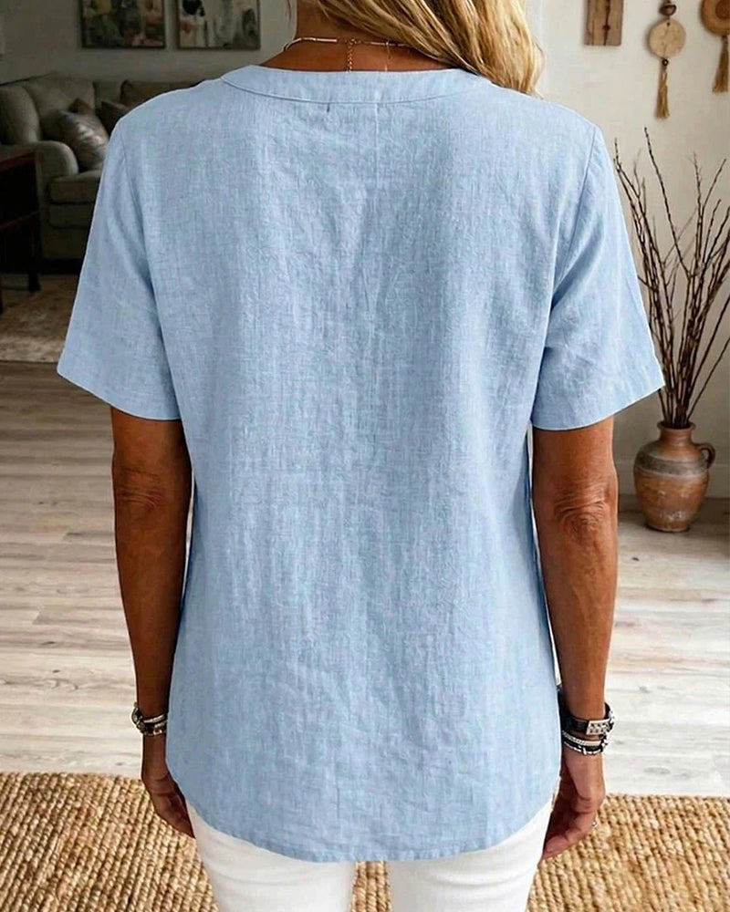 Blouse Unie Coupe Ample Manches Courtes