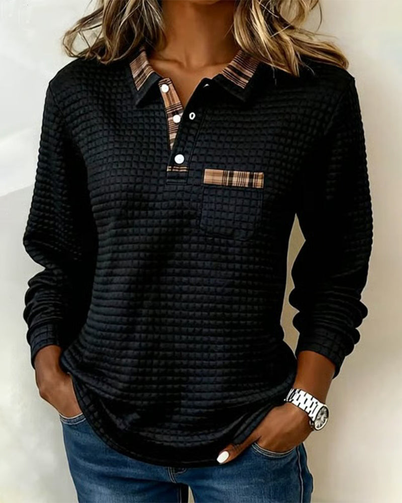 Sweat-Shirt Boutonnée Col V À Blocs De Couleur