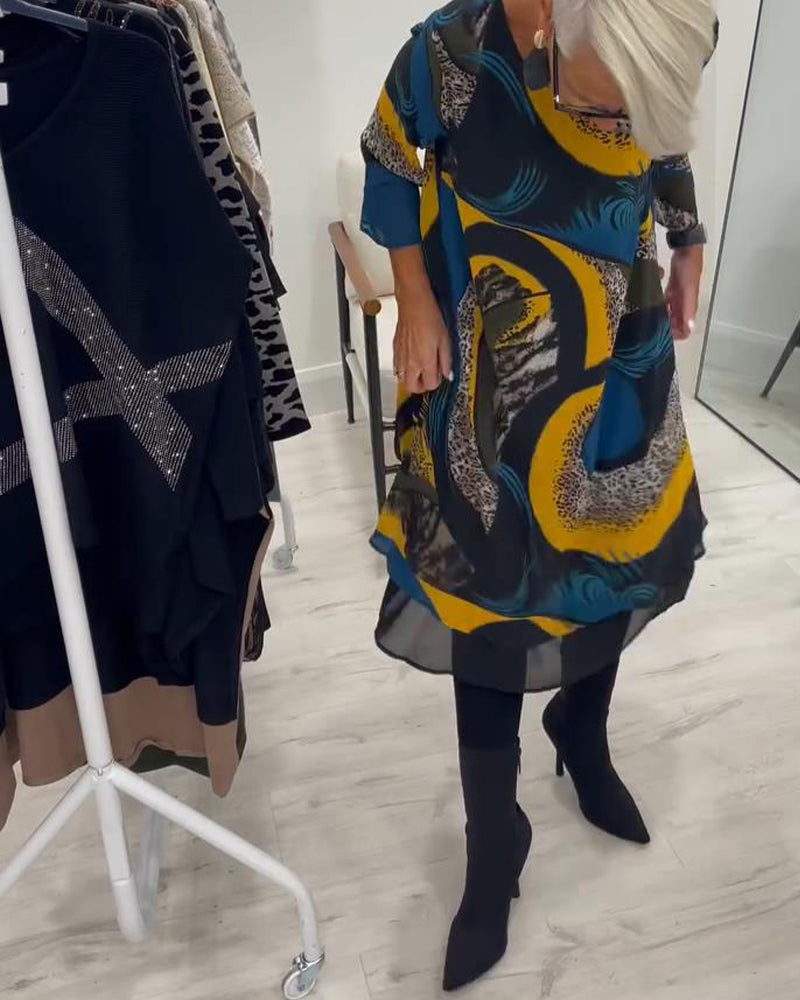 Robe Élégante Imprimée À Col Rond