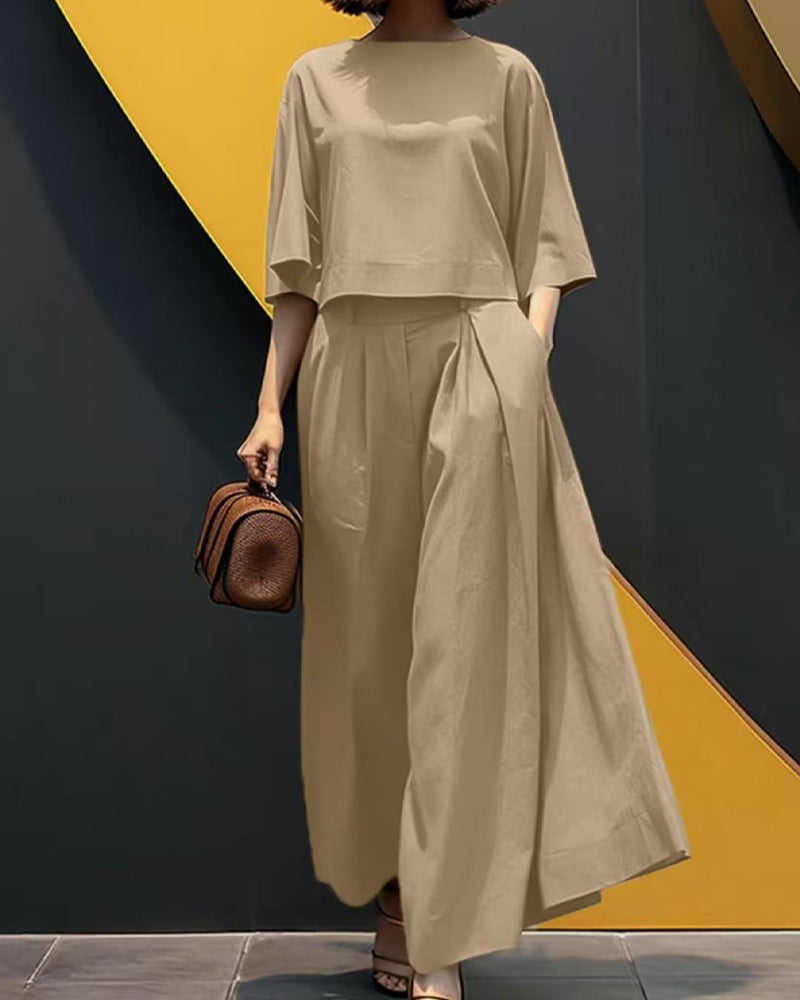 Set Unie Manche Trois Quarts Pantalon Long Deux Pièces