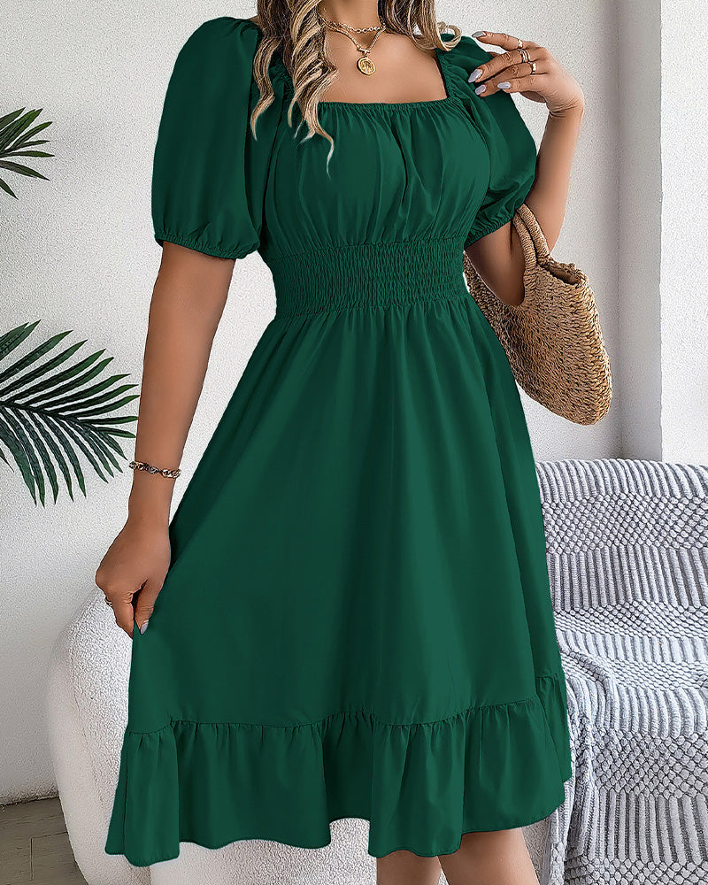 Robe Col Carré Taille Cintrée Volant Ligne A