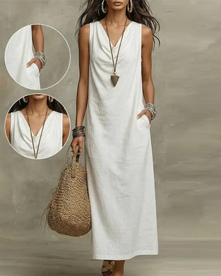 Robe Col Plissé Sans Manches