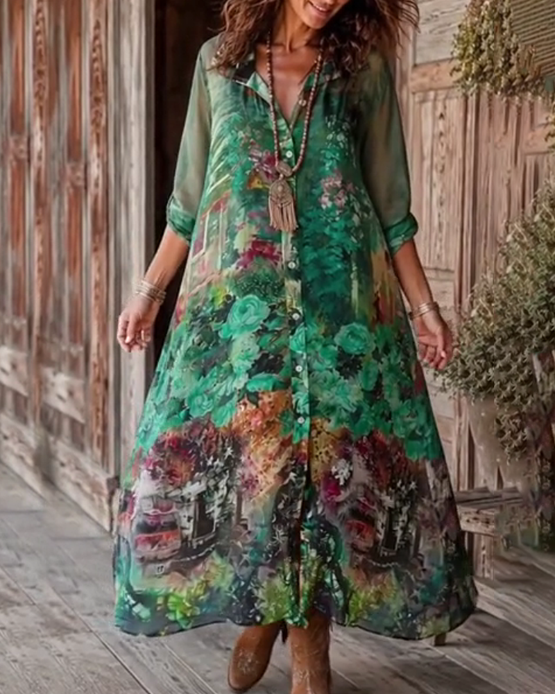 Robe Col Chemise Fente Florale