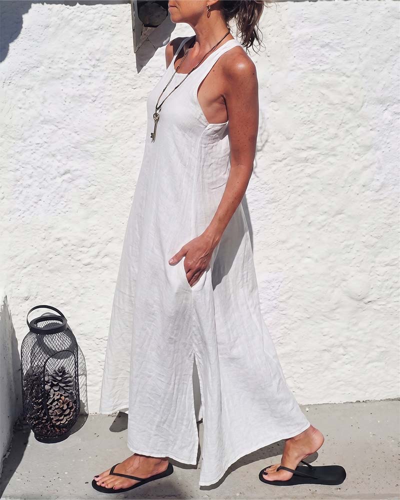 Robe Col U Sans Manches Lâche Jupe Ample