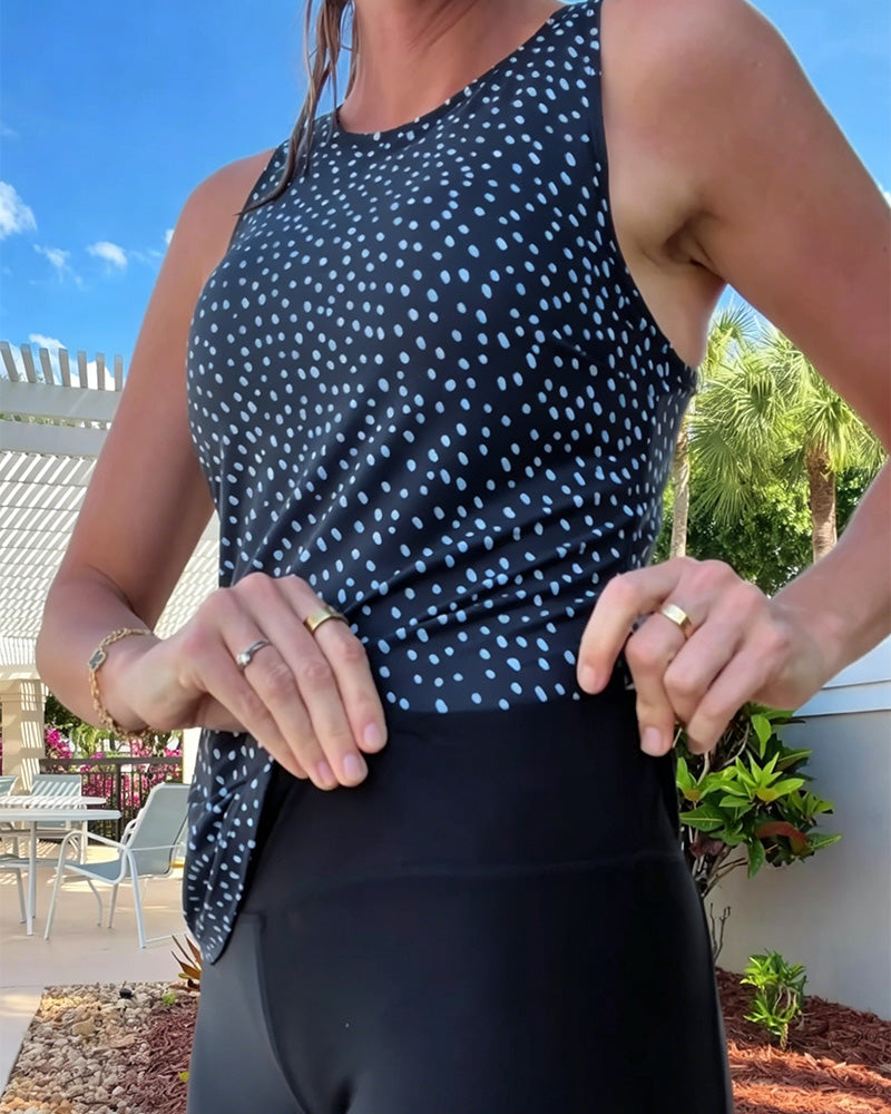Tankini Col Rond Sans Manches À Pois