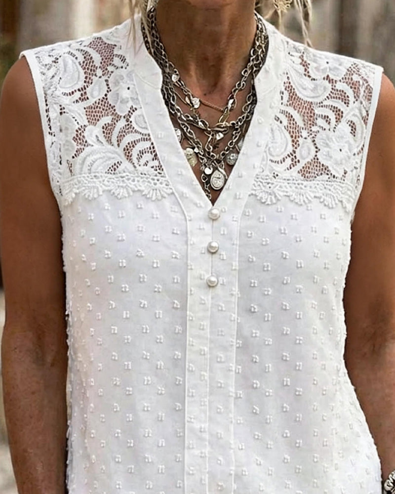 Débardeur Dentelle Jacquard Sans Manches