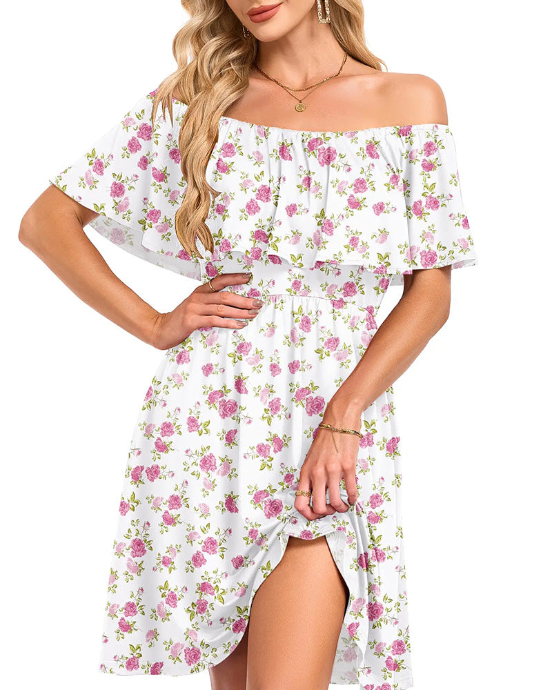 Robe Florale Épaules Dénudées Midi