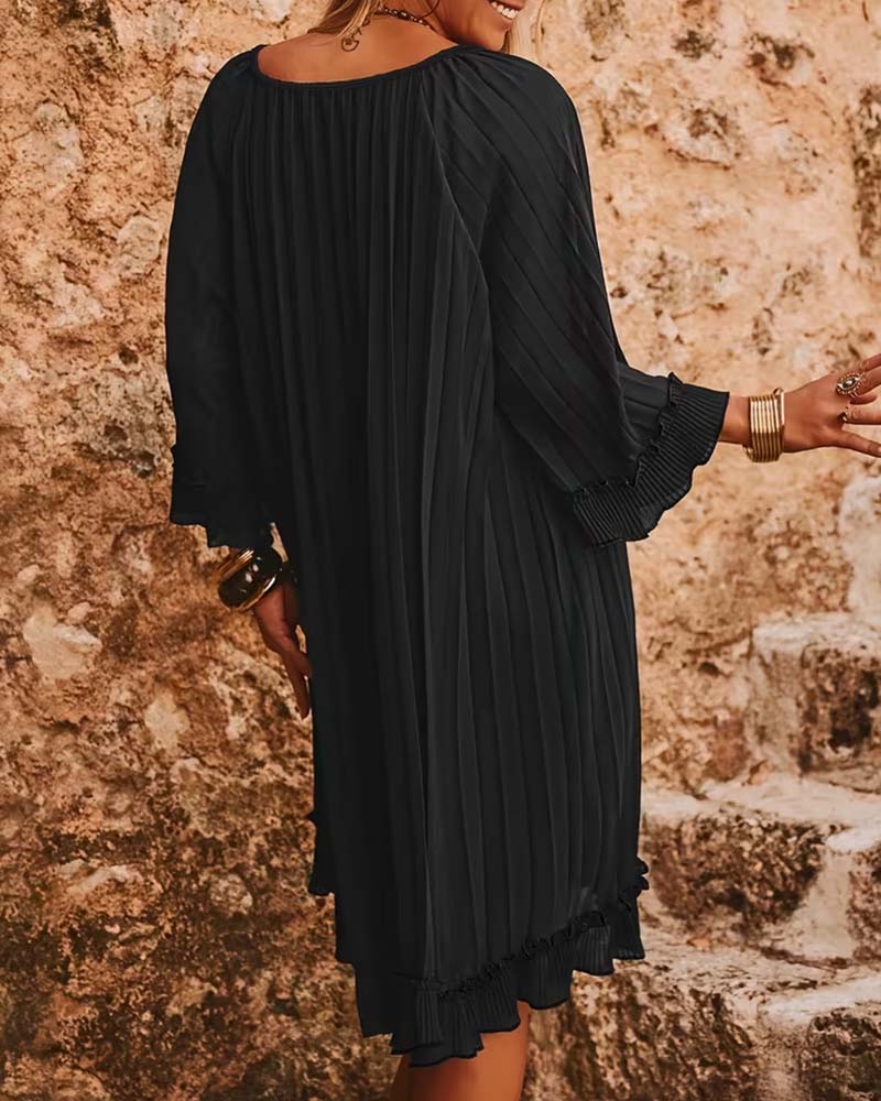 Robe À Col V Avec Volants Et Manches Trois-Quarts