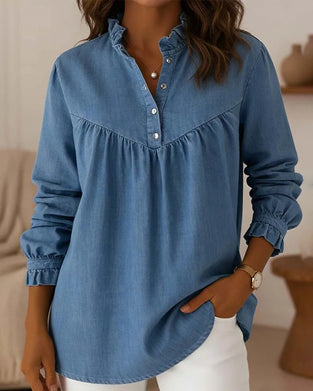 Haut En Denim Volanté Boutonné