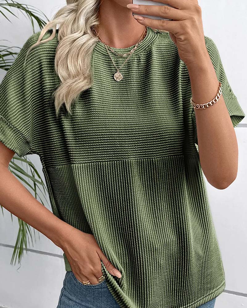 T-Shirt Rayé Manche Courte Encolure Ronde