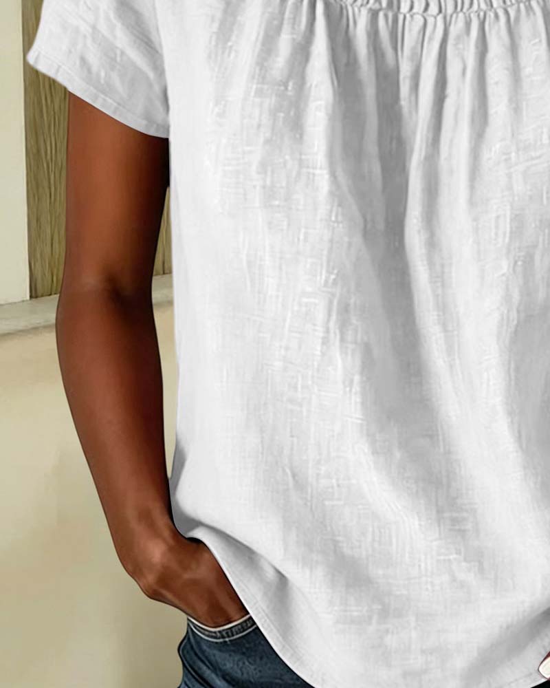 Blouse Col Carré Froncé Manche Courte