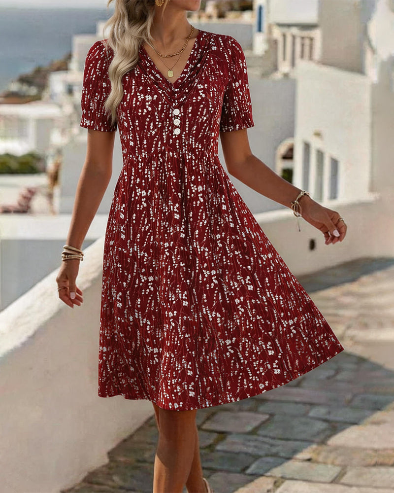 Robe Florale Froncée Col V