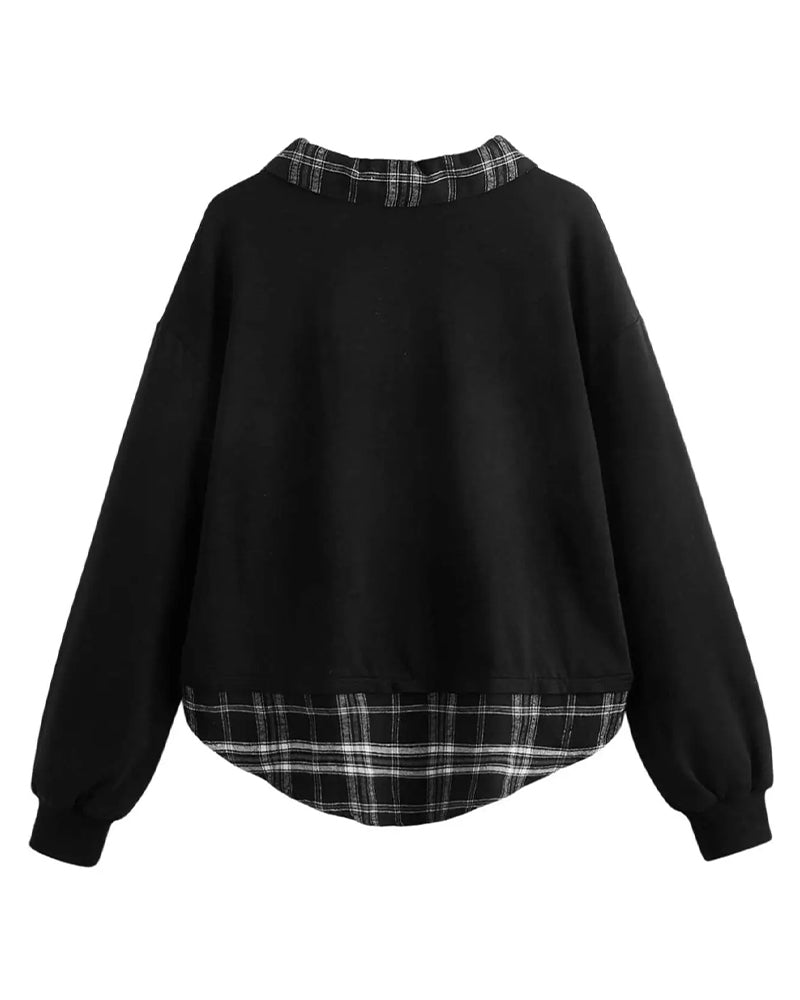 Sweat À Carreaux Col Faux Deux-Pièces