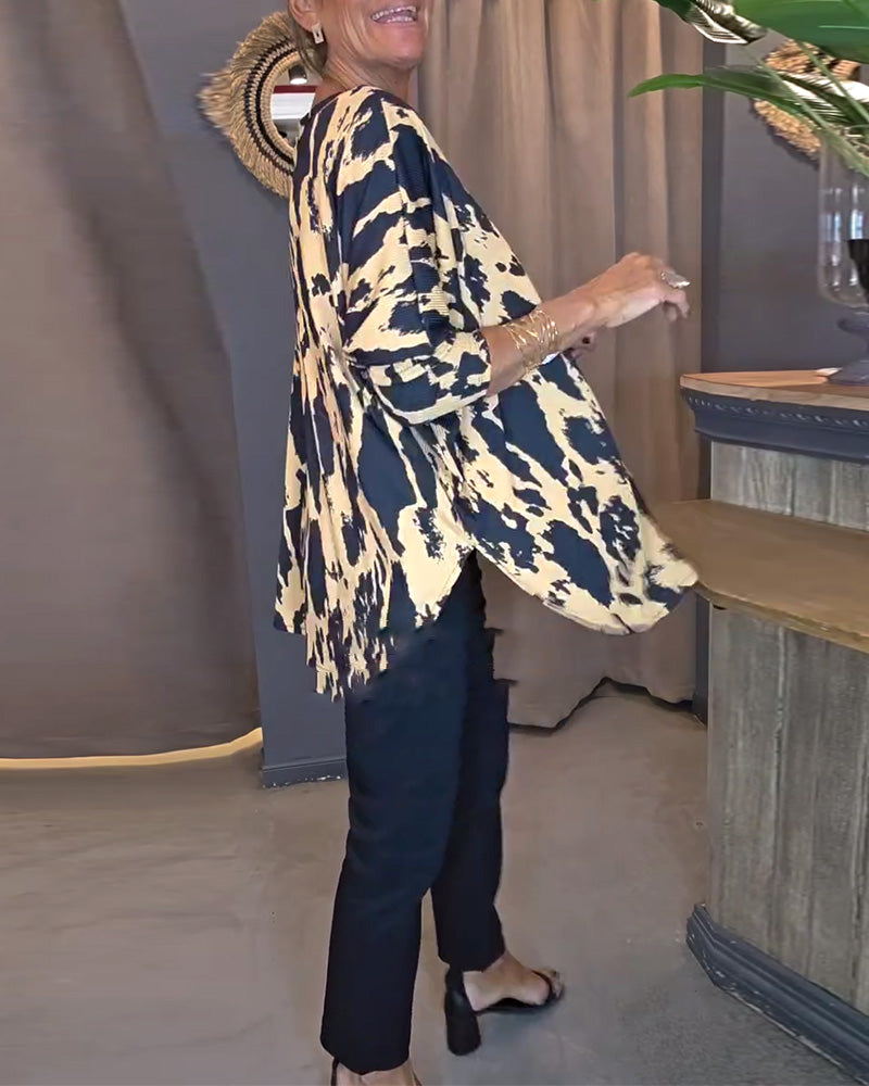 Blouse Col Rond Imprimée Fendue