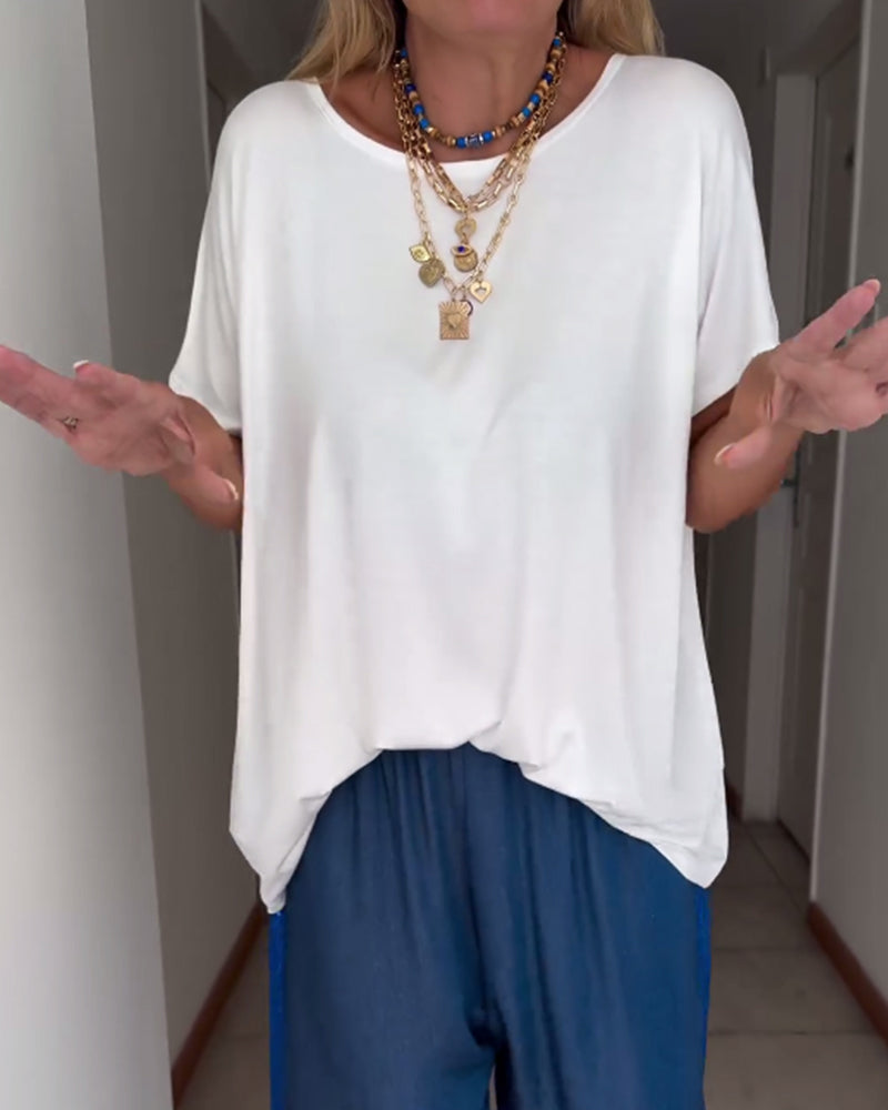 T-shirt uni à manches courtes et col rond