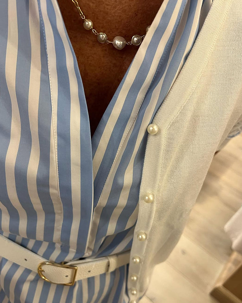 Robe Revers Rayure Fente